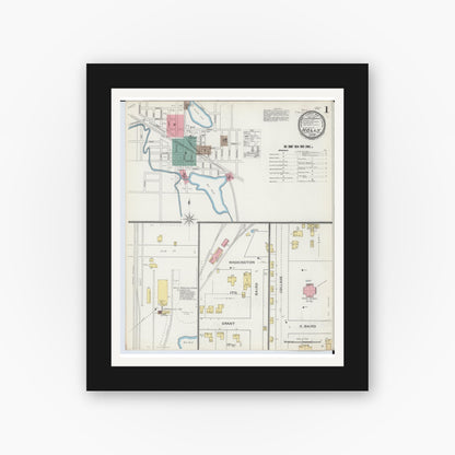Old map wall art mockup — black gallery frame with white mat — Sanborn Fire Insurance Map from Holly, Oakland County, Michigan (1893) - Complete Map Set