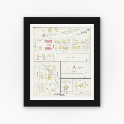 Old map wall art mockup — black gallery frame with white mat — Sanborn Fire Insurance Map from Streator, La Salle County, Illinois (1898), Sheet #0013