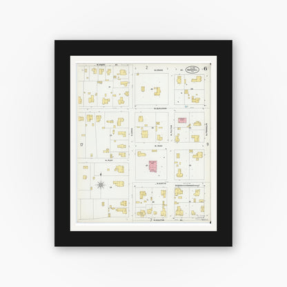 Old map wall art mockup — black gallery frame with white mat — Sanborn Fire Insurance Map from Marshall, Harrison County, Texas (1899), Sheet #0006