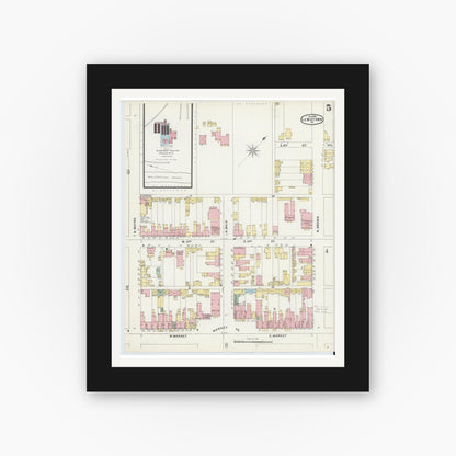 Old map wall art mockup — black gallery frame with white mat — Sanborn Fire Insurance Map from Lewistown, Mifflin County, Pennsylvania (1896), Sheet #0005