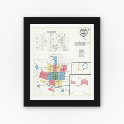 Old map wall art mockup — black gallery frame with white mat — Sanborn Fire Insurance Map from Waxahachie, Ellis County, Texas (1904) - Complete Map Set