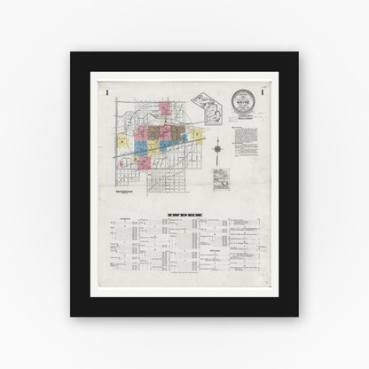 Old map wall art mockup — black gallery frame with white mat — Sanborn Fire Insurance Map from Wayne, Wayne County, Michigan (1926) - Complete Map Set