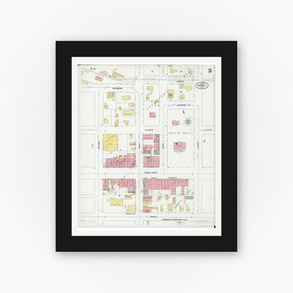 Old map wall art mockup — black gallery frame with white mat — Sanborn Fire Insurance Map from Howell, Livingston County, Michigan (1899), Sheet #0003