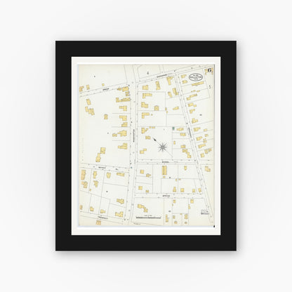 Old map wall art mockup — black gallery frame with white mat — Sanborn Fire Insurance Map from Holliston, Middlesex County, Massachusetts (1906), Sheet #0006