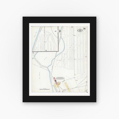 Old map wall art mockup — black gallery frame with white mat — Sanborn Fire Insurance Map from Cloquet, Carlton County, Minnesota (1905), Sheet #0014