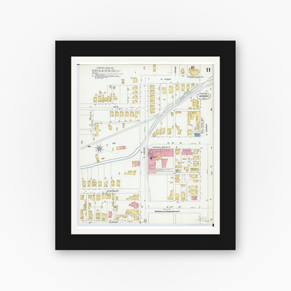 Old map wall art mockup — black gallery frame with white mat — Sanborn Fire Insurance Map from Newark, Licking County, Ohio (1899), Sheet #0011