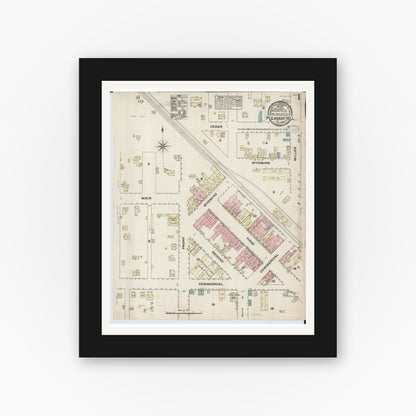 Old map wall art mockup — black gallery frame with white mat — Sanborn Fire Insurance Map from Pleasant Hill, Cass County, Missouri (1883) - Complete Map Set