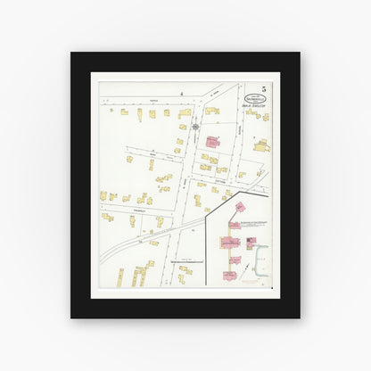 Old map wall art mockup — black gallery frame with white mat — Sanborn Fire Insurance Map from Baldwinville, Worcester County, Massachusetts (1912), Sheet #0005