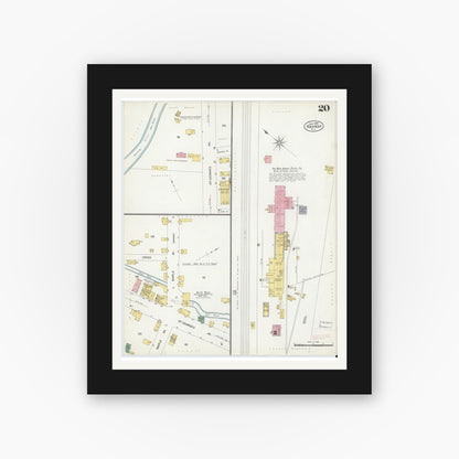 Old map wall art mockup — black gallery frame with white mat — Sanborn Fire Insurance Map from Rahway, Union County, New Jersey (1908), Sheet #0020