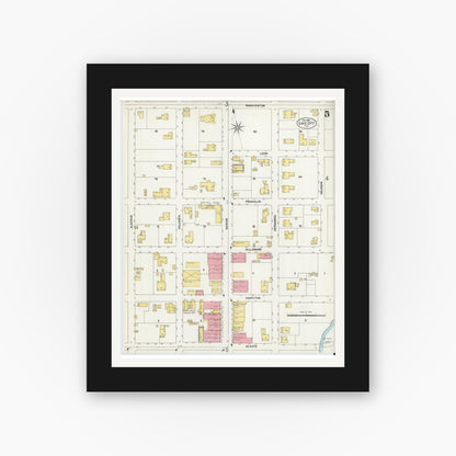 Old map wall art mockup — black gallery frame with white mat — Sanborn Fire Insurance Map from Lake City, Columbia County, Florida (1902), Sheet #0005