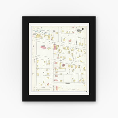 Old map wall art mockup — black gallery frame with white mat — Sanborn Fire Insurance Map from Newark, Wayne County, New York (1912), Sheet #0016