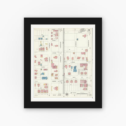 Old map wall art mockup — black gallery frame with white mat — Sanborn Fire Insurance Map from Media, Delaware County, Pennsylvania (1907), Sheet #0005