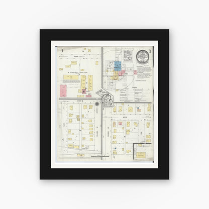 Old map wall art mockup — black gallery frame with white mat — Sanborn Fire Insurance Map from Scottville, Mason County, Michigan (1924), Sheet #0001