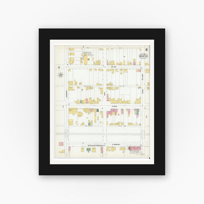 Old map wall art mockup — black gallery frame with white mat — Sanborn Fire Insurance Map from Mount Joy, Lancaster County, Pennsylvania (1902), Sheet #0004