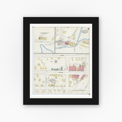 Old map wall art mockup — black gallery frame with white mat — Sanborn Fire Insurance Map from Holly, Oakland County, Michigan (1893), Sheet #0003