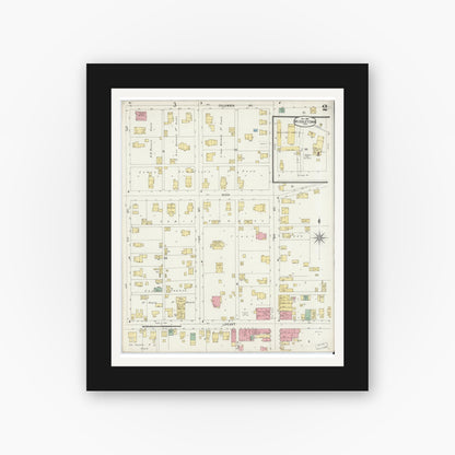 Old map wall art mockup — black gallery frame with white mat — Sanborn Fire Insurance Map from Middletown, Henry County, Indiana (1896), Sheet #0002