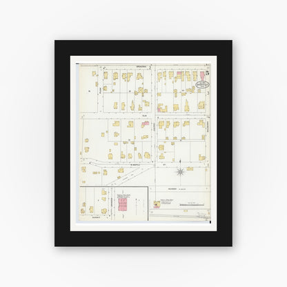 Old map wall art mockup — black gallery frame with white mat — Sanborn Fire Insurance Map from Granville, Licking County, Ohio (1905), Sheet #0005