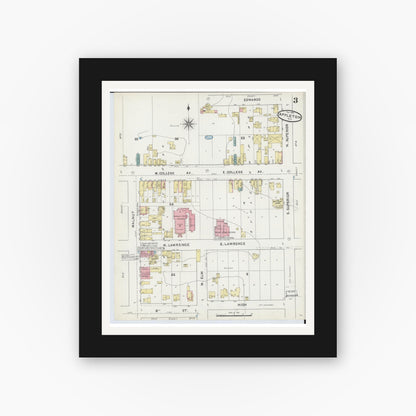 Old map wall art mockup — black gallery frame with white mat — Sanborn Fire Insurance Map from Appleton, Outagamie County, Wisconsin (1891), Sheet #0003