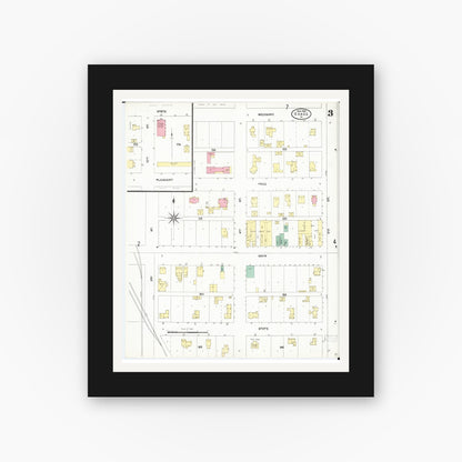 Old map wall art mockup — black gallery frame with white mat — Sanborn Fire Insurance Map from Osage, Mitchell County, Iowa (1905), Sheet #0003