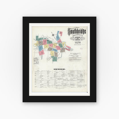 Old map wall art mockup — black gallery frame with white mat — Sanborn Fire Insurance Map from Southbridge, Worcester County, Massachusetts (1911) - Complete Map Set