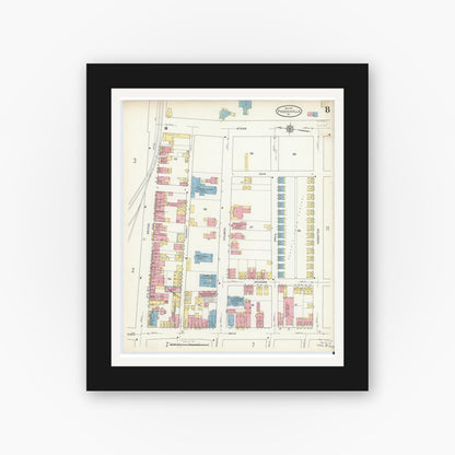 Old map wall art mockup — black gallery frame with white mat — Sanborn Fire Insurance Map from Phoenixville, Chester County, Pennsylvania (1913), Sheet #0008