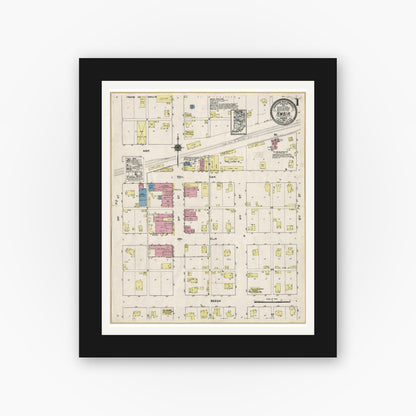 Old map wall art mockup — black gallery frame with white mat — Sanborn Fire Insurance Map from Ambia, Benton County, Indiana (1921), Sheet #0001