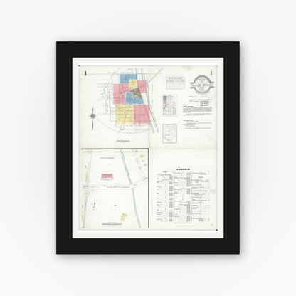 Old map wall art mockup — black gallery frame with white mat — Sanborn Fire Insurance Map from Yellow Springs, Greene County, Ohio (1937), Sheet #0001