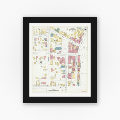 Old map wall art mockup — black gallery frame with white mat — Sanborn Fire Insurance Map from Plattsburg, Clinton County, New York (1902), Sheet #0004