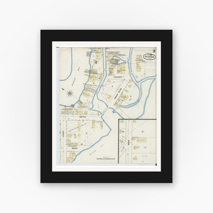 Old map wall art mockup — black gallery frame with white mat — Sanborn Fire Insurance Map from Allegan, Allegan County, Michigan (1888), Sheet #0003