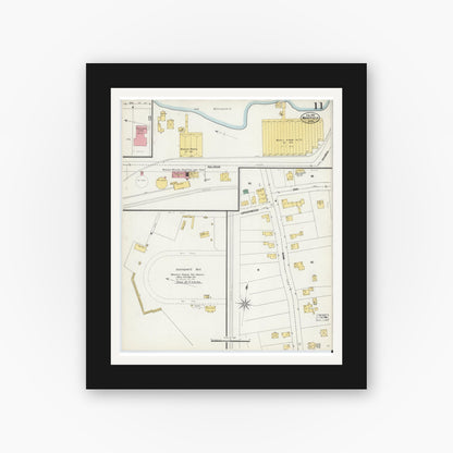 Old map wall art mockup — black gallery frame with white mat — Sanborn Fire Insurance Map from Wakefield, Middlesex County, Massachusetts (1903), Sheet #0011