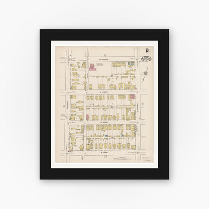 Old map wall art mockup — black gallery frame with white mat — Sanborn Fire Insurance Map from Nanticoke, Luzerne County, Pennsylvania (1920), Sheet #0018