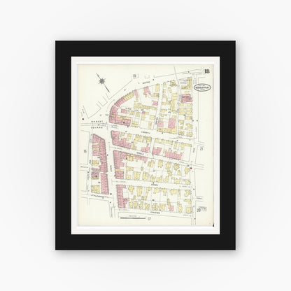 Old map wall art mockup — black gallery frame with white mat — Sanborn Fire Insurance Map from Newburyport, Essex County, Massachusetts (1914), Sheet #0018
