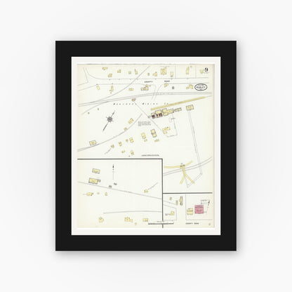 Old map wall art mockup — black gallery frame with white mat — Sanborn Fire Insurance Map from Hurley, Iron County, Wisconsin (1913), Sheet #0009