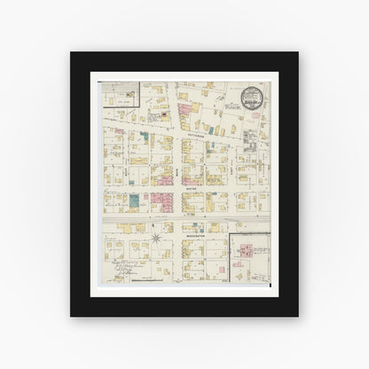 Old map wall art mockup — black gallery frame with white mat — Sanborn Fire Insurance Map from Dunkirk, Hardin County, Ohio (1895), Sheet #0001