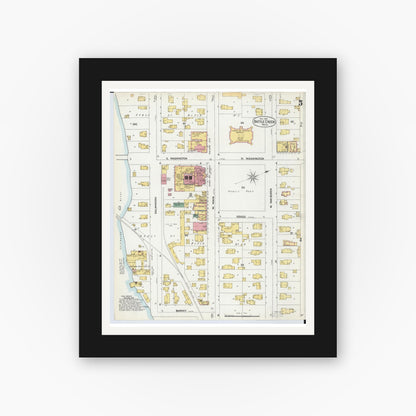 Old map wall art mockup — black gallery frame with white mat — Sanborn Fire Insurance Map from Battle Creek, Calhoun County, Michigan (1899), Sheet #0005