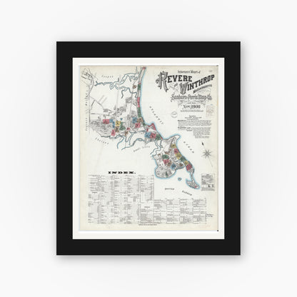 Old map wall art mockup — black gallery frame with white mat — Sanborn Fire Insurance Map from Revere, Suffolk County, Massachusetts (1900) - Complete Map Set