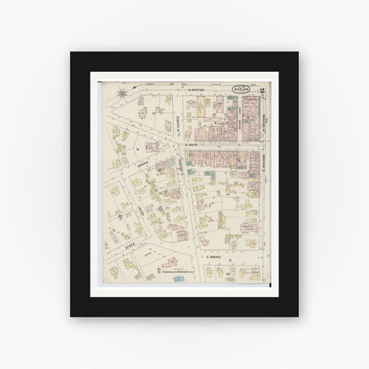 Old map wall art mockup — black gallery frame with white mat — Sanborn Fire Insurance Map from Adrian, Lenawee County, Michigan (1888), Sheet #0002