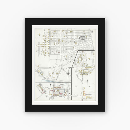 Old map wall art mockup — black gallery frame with white mat — Sanborn Fire Insurance Map from Turtle Creek Valley, Allegheny County, Pennsylvania (1919), Sheet #0011