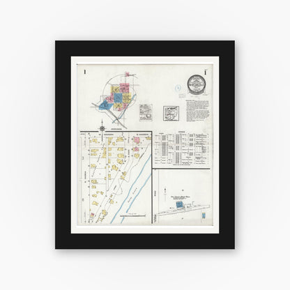 Old map wall art mockup — black gallery frame with white mat — Sanborn Fire Insurance Map from New Carlisle, Clarke County, Ohio (1926), Sheet #0001