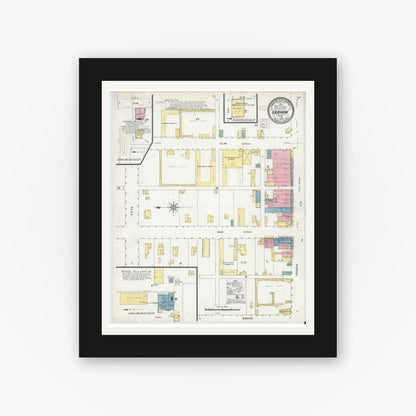 Old map wall art mockup — black gallery frame with white mat — Sanborn Fire Insurance Map from Graham, Young County, Texas (1908) - Complete Map Set