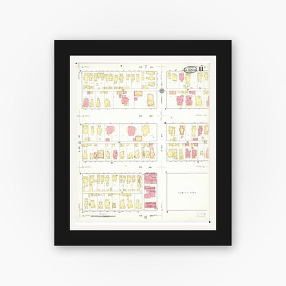 Old map wall art mockup — black gallery frame with white mat — Sanborn Fire Insurance Map from Clinton, Clinton County, Iowa (1917), Sheet #0011