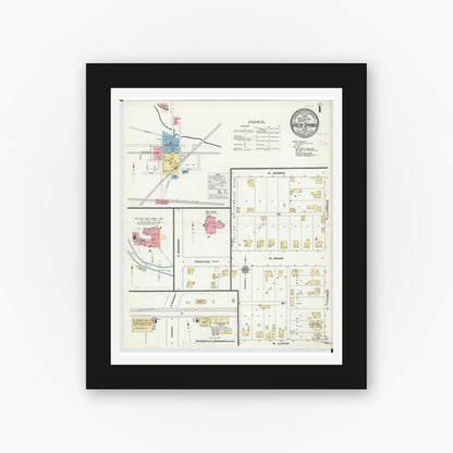 Old map wall art mockup — black gallery frame with white mat — Sanborn Fire Insurance Map from Green Springs, Sandusky And Seneca Counties, Ohio (1911) - Complete Map Set