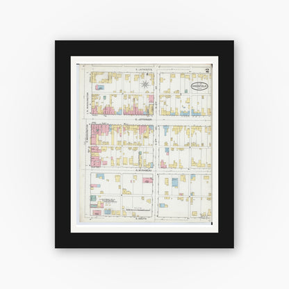 Old map wall art mockup — black gallery frame with white mat — Sanborn Fire Insurance Map from Greenfield, Highland County, Ohio (1893), Sheet #0002