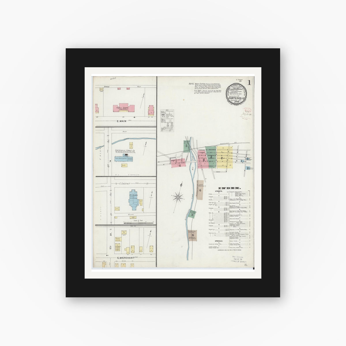 Old map wall art mockup — black gallery frame with white mat — Sanborn Fire Insurance Map from Coatesville, Chester County, Pennsylvania (1896) - Complete Map Set