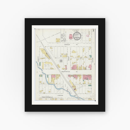 Old map wall art mockup — black gallery frame with white mat — Sanborn Fire Insurance Map from Edinburgh, Christian County, Illinois (1894) - Complete Map Set