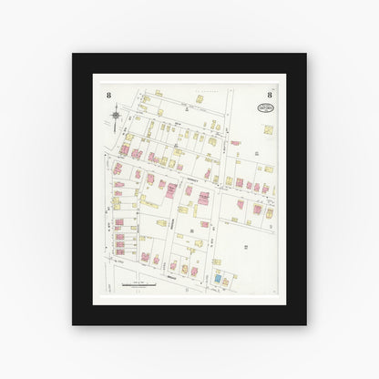 Old map wall art mockup — black gallery frame with white mat — Sanborn Fire Insurance Map from Oxford, Chester County, Pennsylvania (1924), Sheet #0008