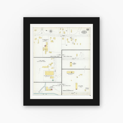 Old map wall art mockup — black gallery frame with white mat — Sanborn Fire Insurance Map from Woburn, Middlesex County, Massachusetts (1899), Sheet #0021