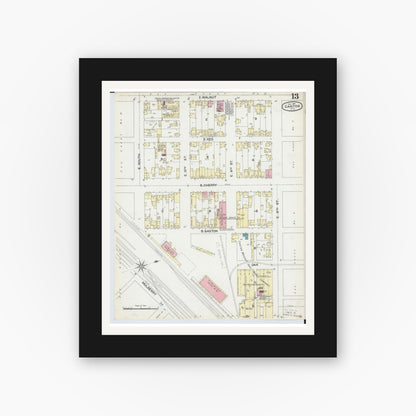 Old map wall art mockup — black gallery frame with white mat — Sanborn Fire Insurance Map from Canton, Stark County, Ohio (1891), Sheet #0013