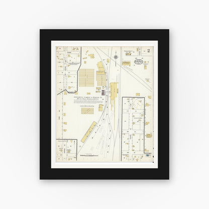 Old map wall art mockup — black gallery frame with white mat — Sanborn Fire Insurance Map from Apopka, Orange County, Florida (1917), Sheet #0002