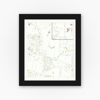 Old map wall art mockup — black gallery frame with white mat — Sanborn Fire Insurance Map from Lexington, Middlesex County, Massachusetts (1935), Sheet #0014